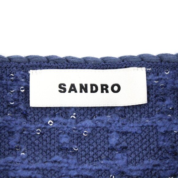 NWT Sandro Cropped Glitter Tweed Effect Coatigan with Braided Trim in Blue FR 0 - Picture 13 of 16